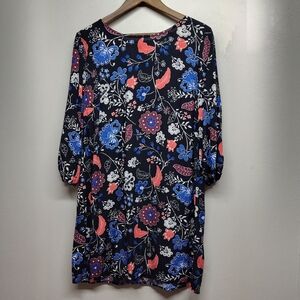 Old Navy Mini Shift Dress Women Size L Black Floral Long Sleeve Modest Casual